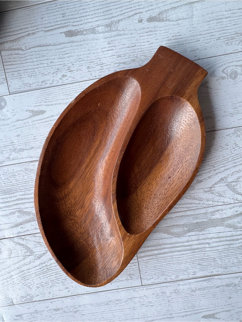 Hand-Carved Double Wooden Serving Bowl - Warm Brown